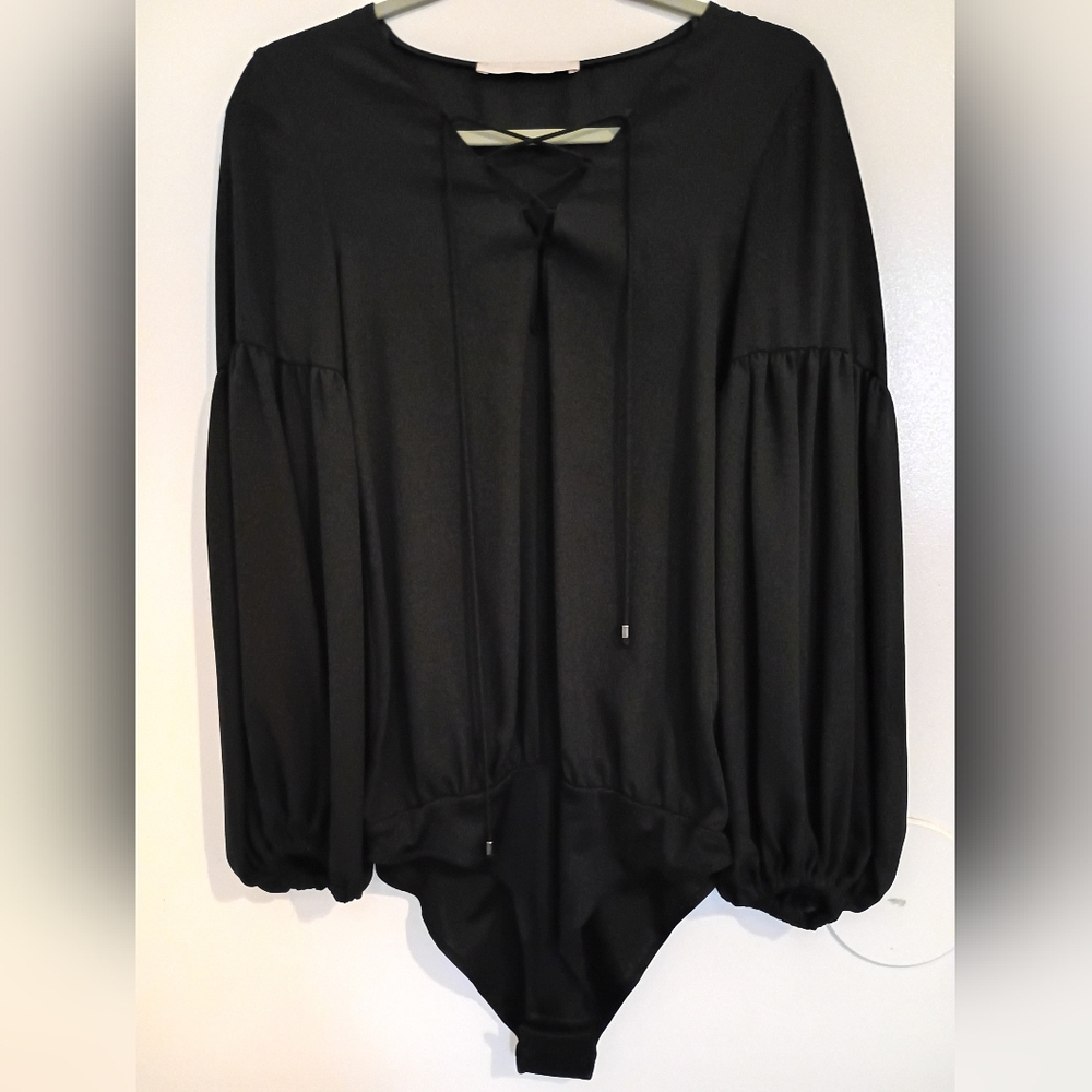 Zara Women's Trafaluc Collection Peplum Sleeve Black Bodysuit Sz M